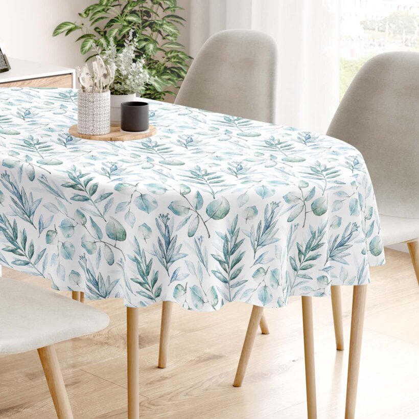 Ovale Tischdecke aus 100% Baumwolle Deluxe - aquarelle Blätter