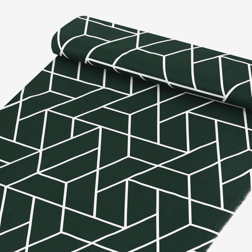 Baumwollstoff - Mosaik auf Dunkelgrün