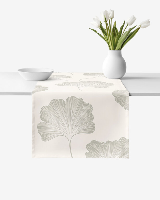 Tischläufer aus 100% Baumwolle - Minimalistische Ginkgoblätter