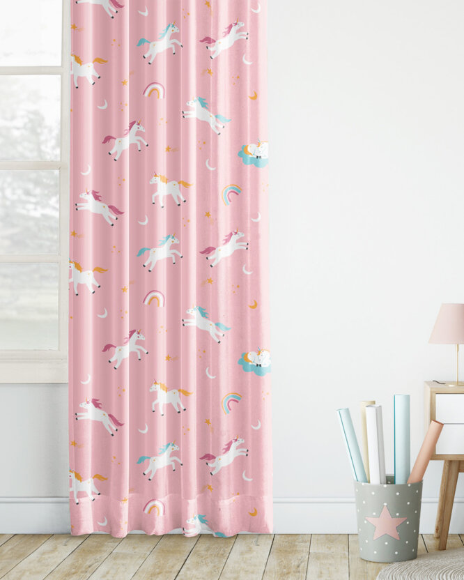 Vorhang aus Baumwolle Kindermotive - Lustige Einhörner