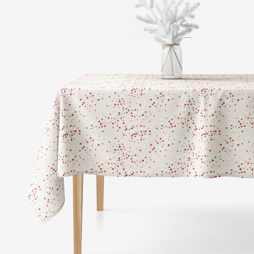 Weihnachtliche eckige Tischdecke Valencia - Sterne auf Naturfarbe