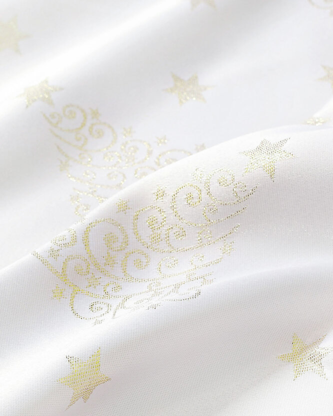 Weihnachtlicher Teflonstoff für Tischdecken – Goldene Tannenbäume und Sterne