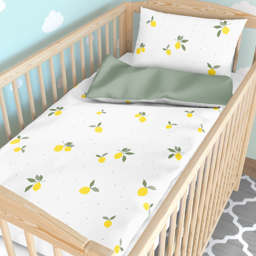 Bettwäsche für Babybetten aus Baumwolle Duo - Zitronnen mit Salbeigrün