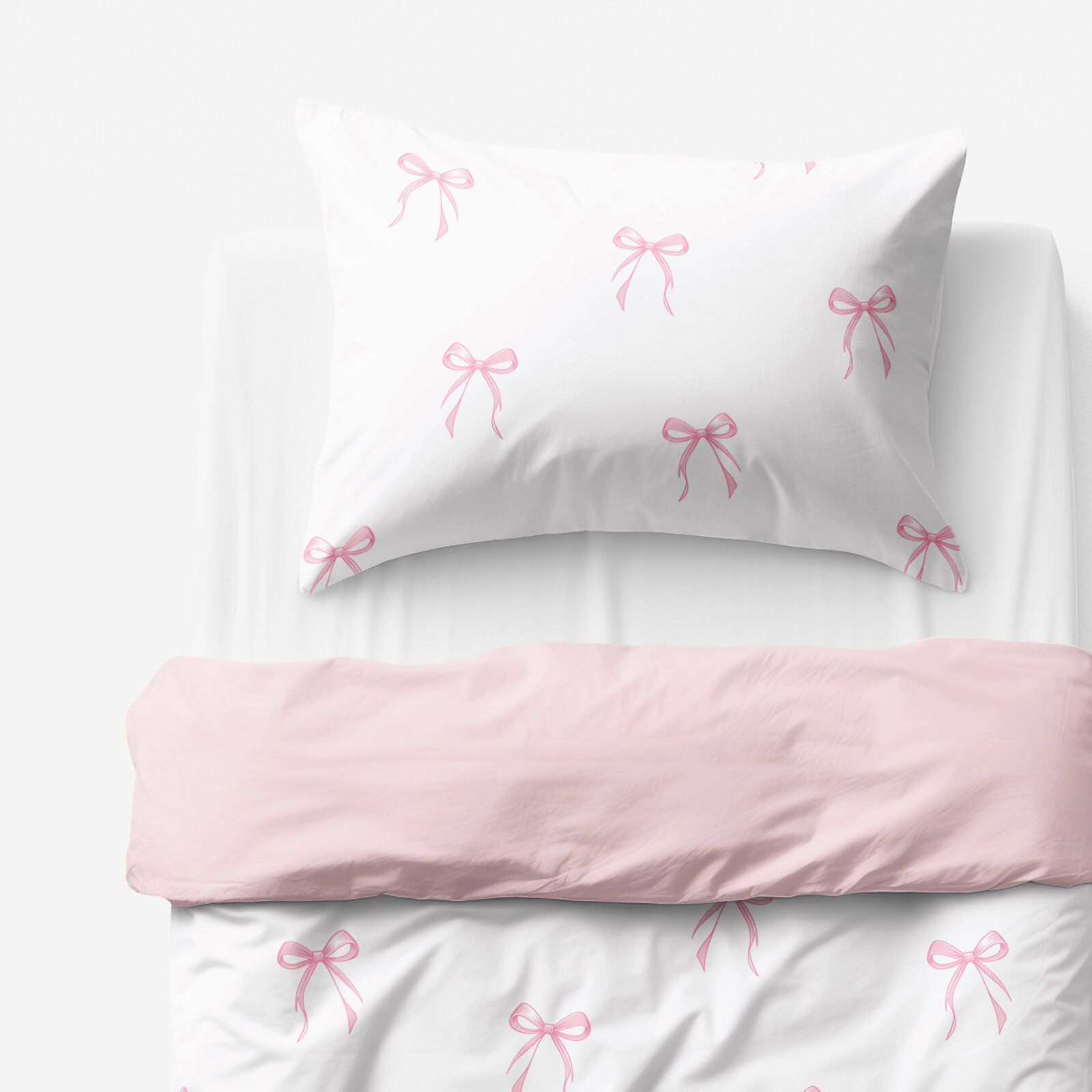 Kinder-Bettwäsche aus Baumwolle Duo - rosa Schleifen mit Puderrosa