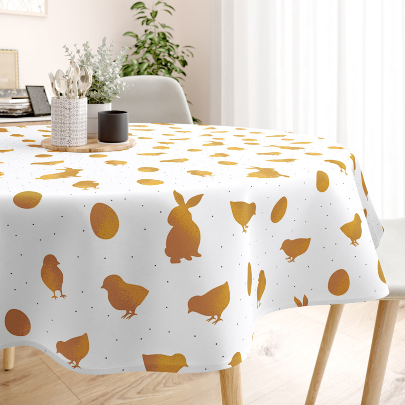 Runde Tischdecke Ostern aus fester Baumwolle - goldene Ostersymbole