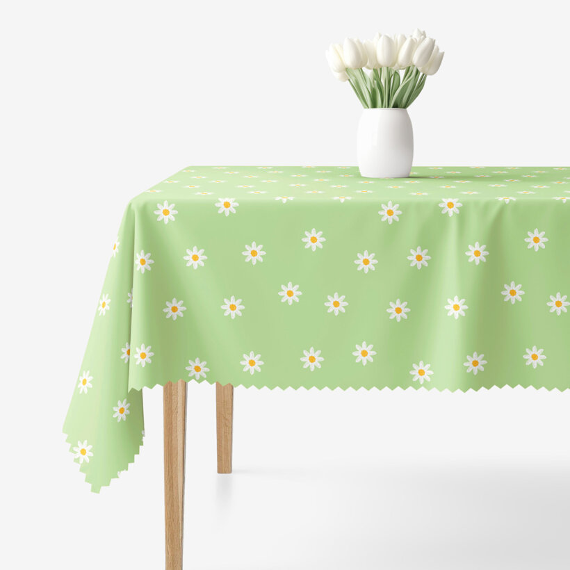 Eckige Tischdecke Teflon - Margeriten auf Grün