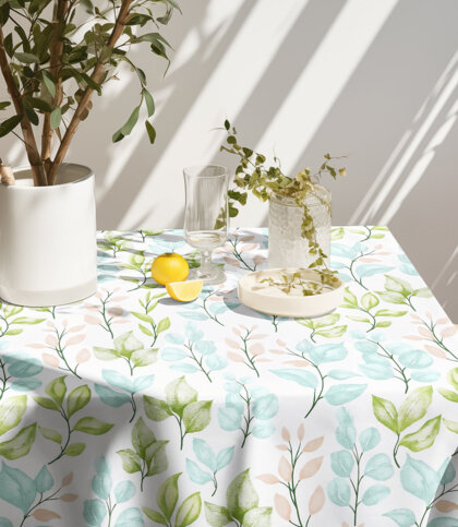 Eckige Tischdecke 100% Baumwolle Deluxe - bemalte Blätter