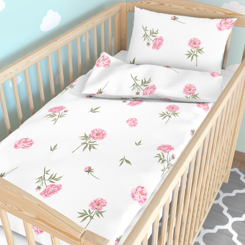 Bettwäsche für Babybetten aus Baumwolle - Pfingstrosen