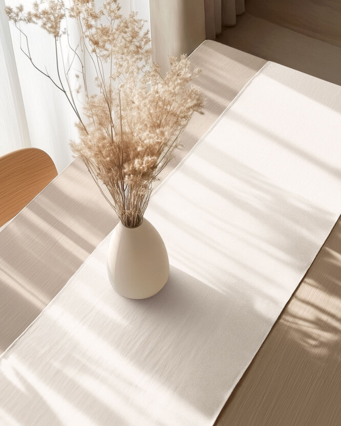 Tischläufer aus Leinenmischung - elfenbein