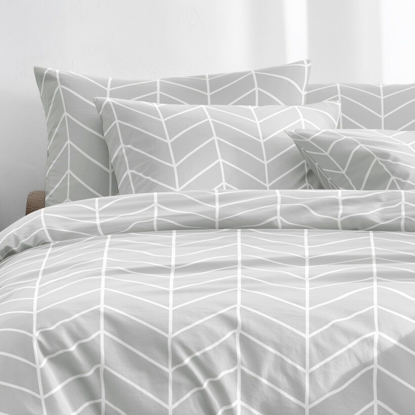 Bettwäsche aus Baumwolle - Weißer Zickzack auf Grau