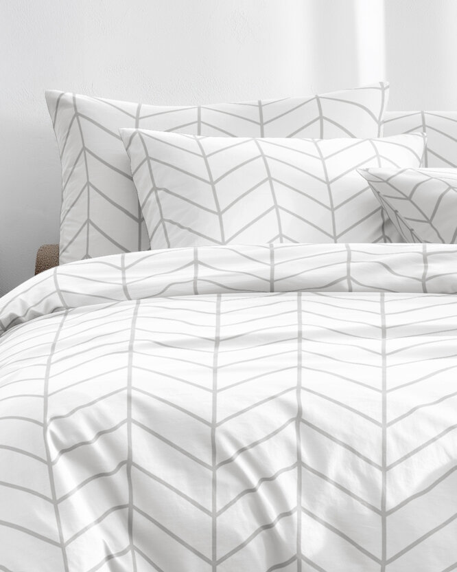 Bettwäsche aus Baumwolle - Grauer Zickzack auf Weiß