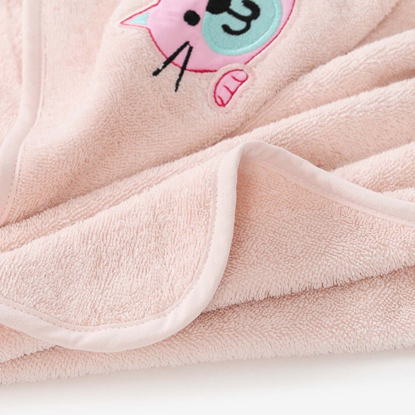 Frottee Babybadetuch mit Kapuze - Kätzchen auf Hellrosa