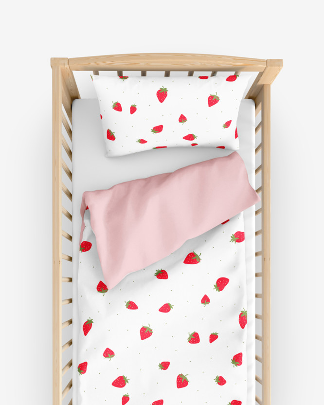 Bettwäsche für Babybetten aus Baumwolle Duo - frische Erdbeeren mit Puderrosa