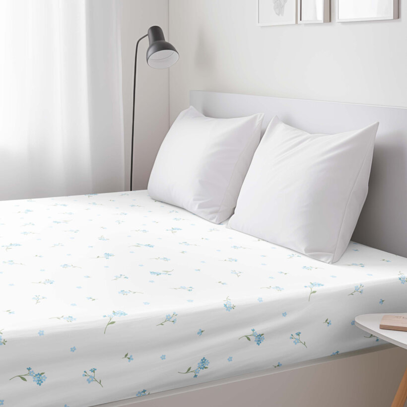 Spannbettlaken aus Baumwolle - Vergissmeinnicht