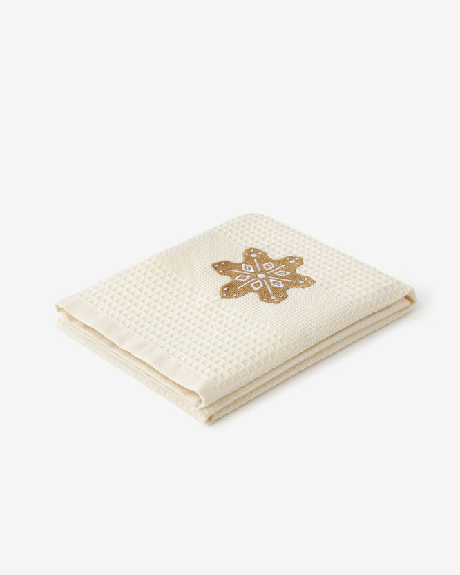 Waffel-Geschirrtuch mit Weihnachtsstickerei - Lebkuchen auf Creme