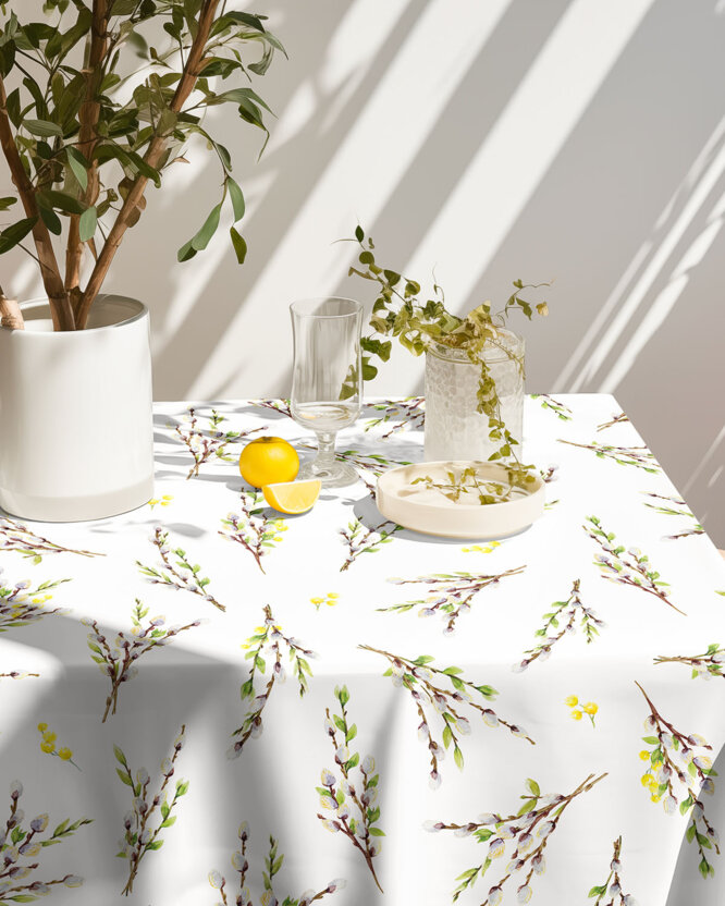 Eckige Tischdecke Teflon - Weidenkätzchen