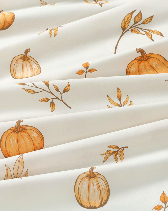 Baumwollstoff - Herbstkürbisse und Blätter