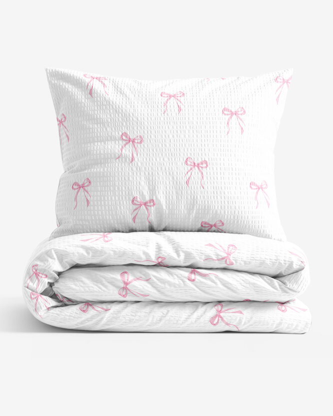 Seersucker Bettwäsche - rosa Schleifen