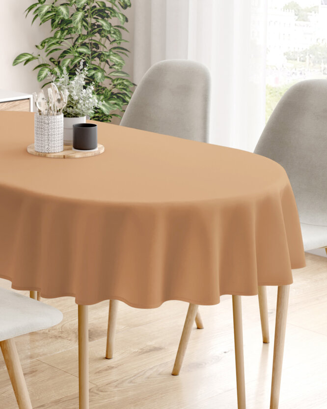 Ovale Tischdecke aus 100% Baumwolle - herbstbraun