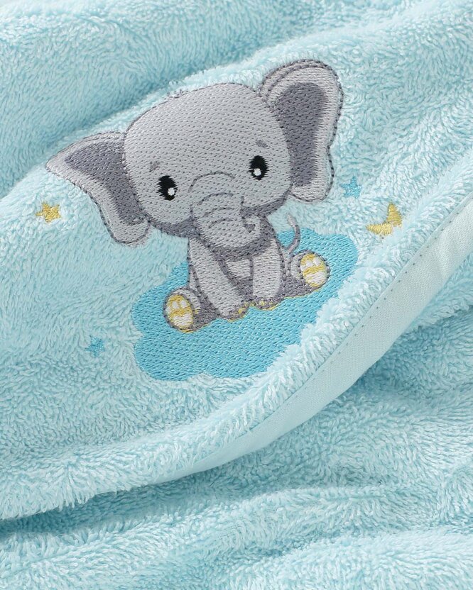 Frottee Babybadetuch mit Kapuze - Elefant auf Blau