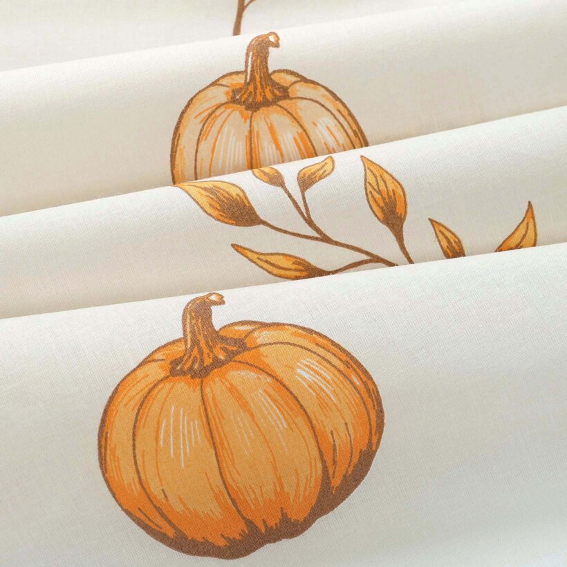 Baumwollstoff - Herbstkürbisse und Blätter