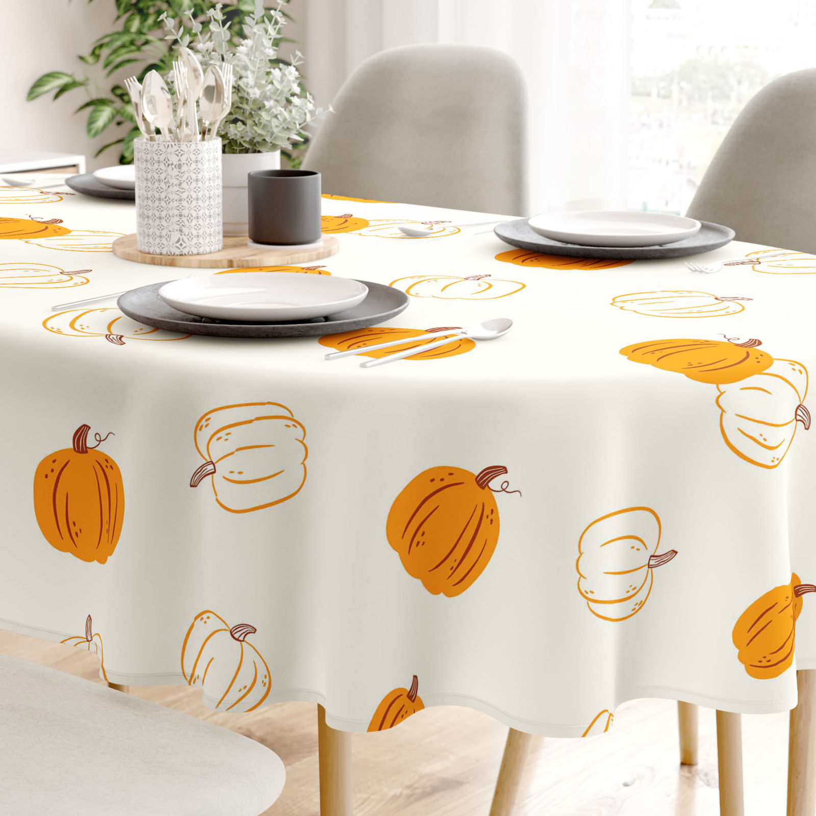 Ovale Tischdecke aus 100% Baumwolle - Herbstkürbis