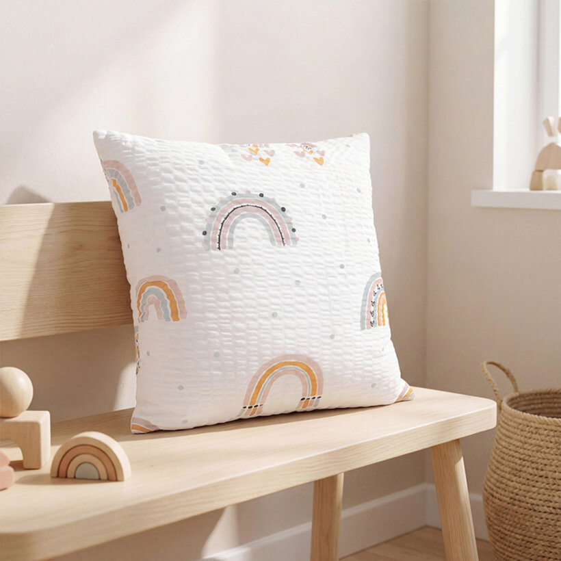 Kinder-Seersucker-Kissenbezug - gemalte Regenbögen
