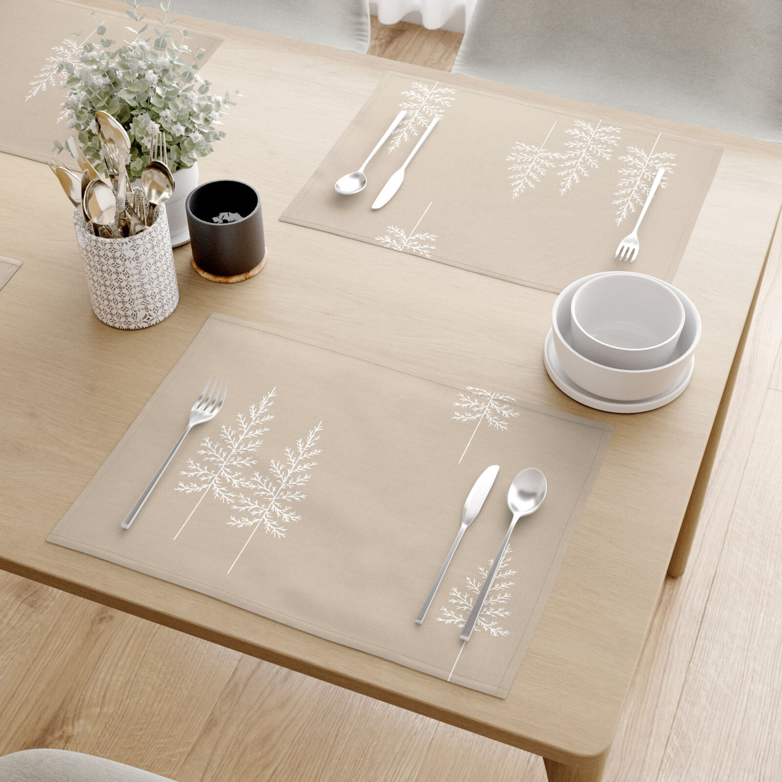 Weihnachtliches Tischset 100% Baumwolle - Nordische Tannenbäume - 2 Stück