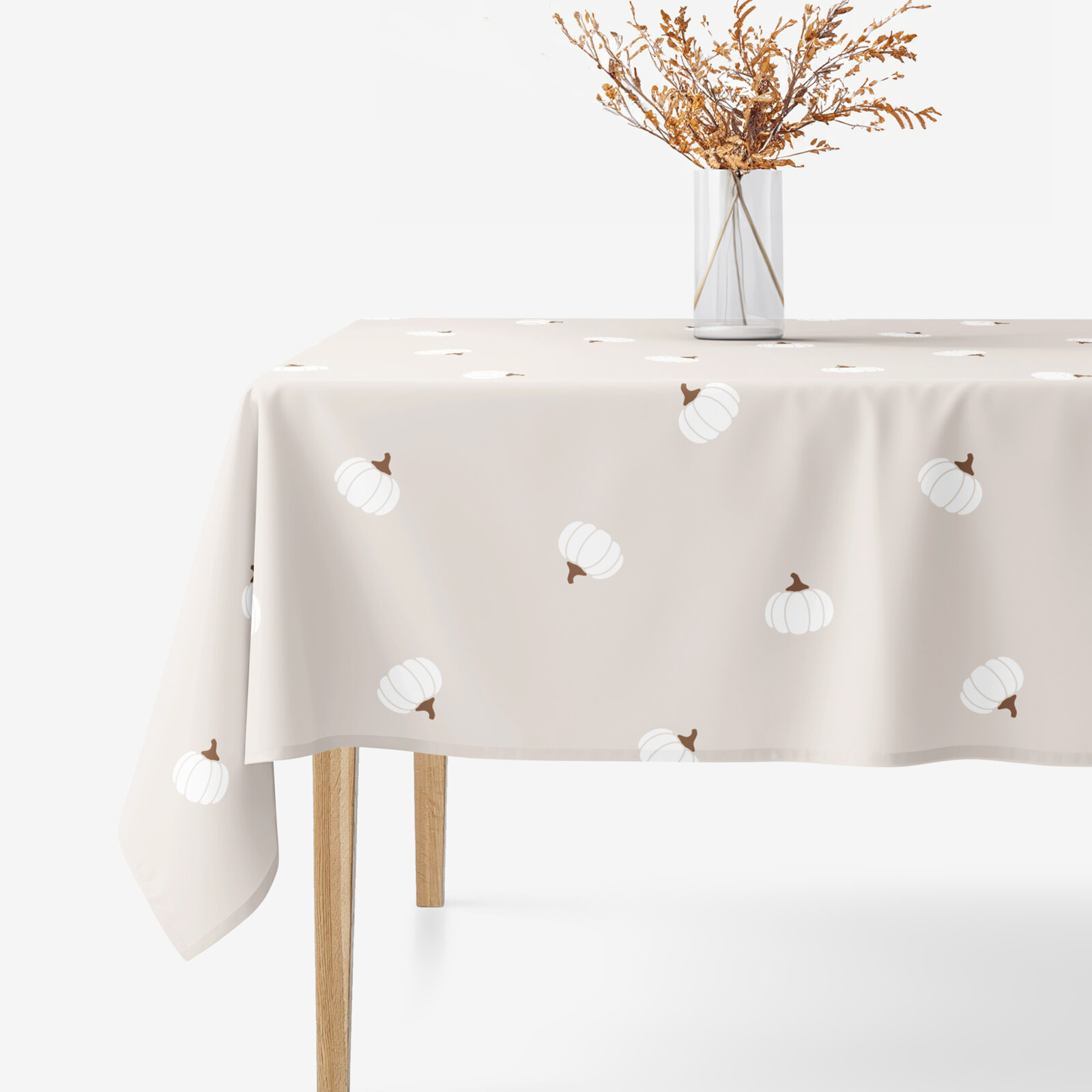 Eckige Tischdecke 100% Baumwolle - Kürbisse auf Creme