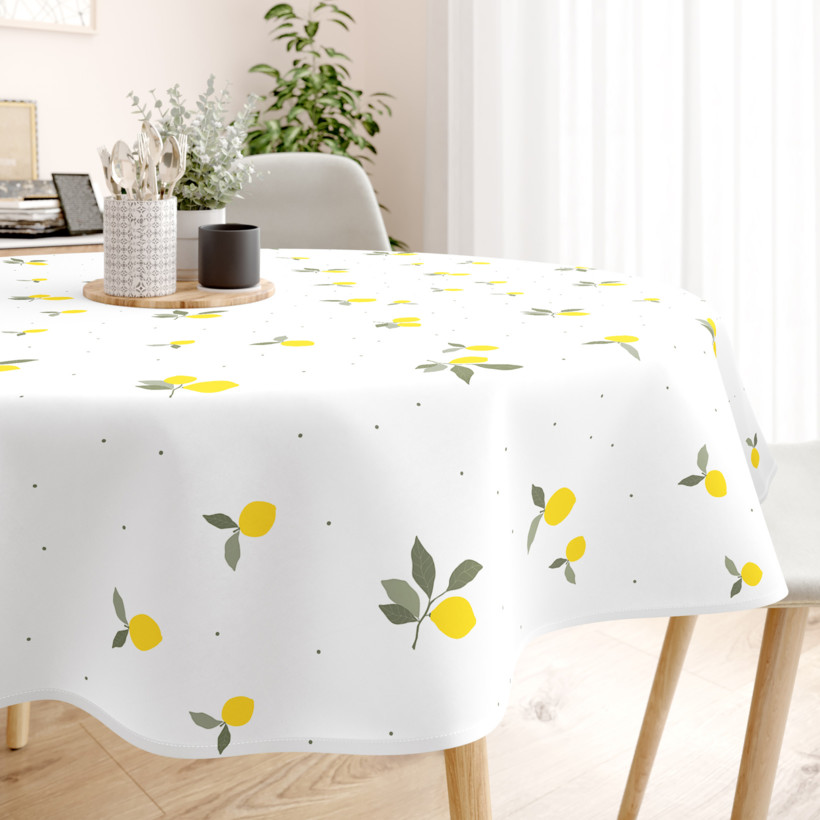Runde Tischdecke 100% Baumwolle - Zitronen