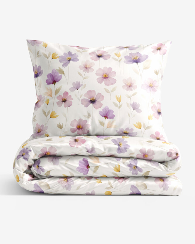 Luxus-Bettwäsche aus Baumwolle-Satin - Lila Blüten