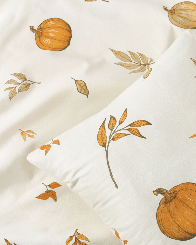 Kissenbezug aus Flanell - Herbstkürbisse und Blätter