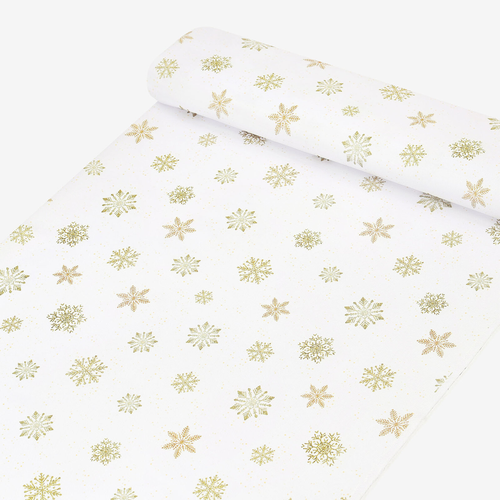 Weihnachtlicher Teflonstoff für Tischdecken – Goldene Schneeflocken