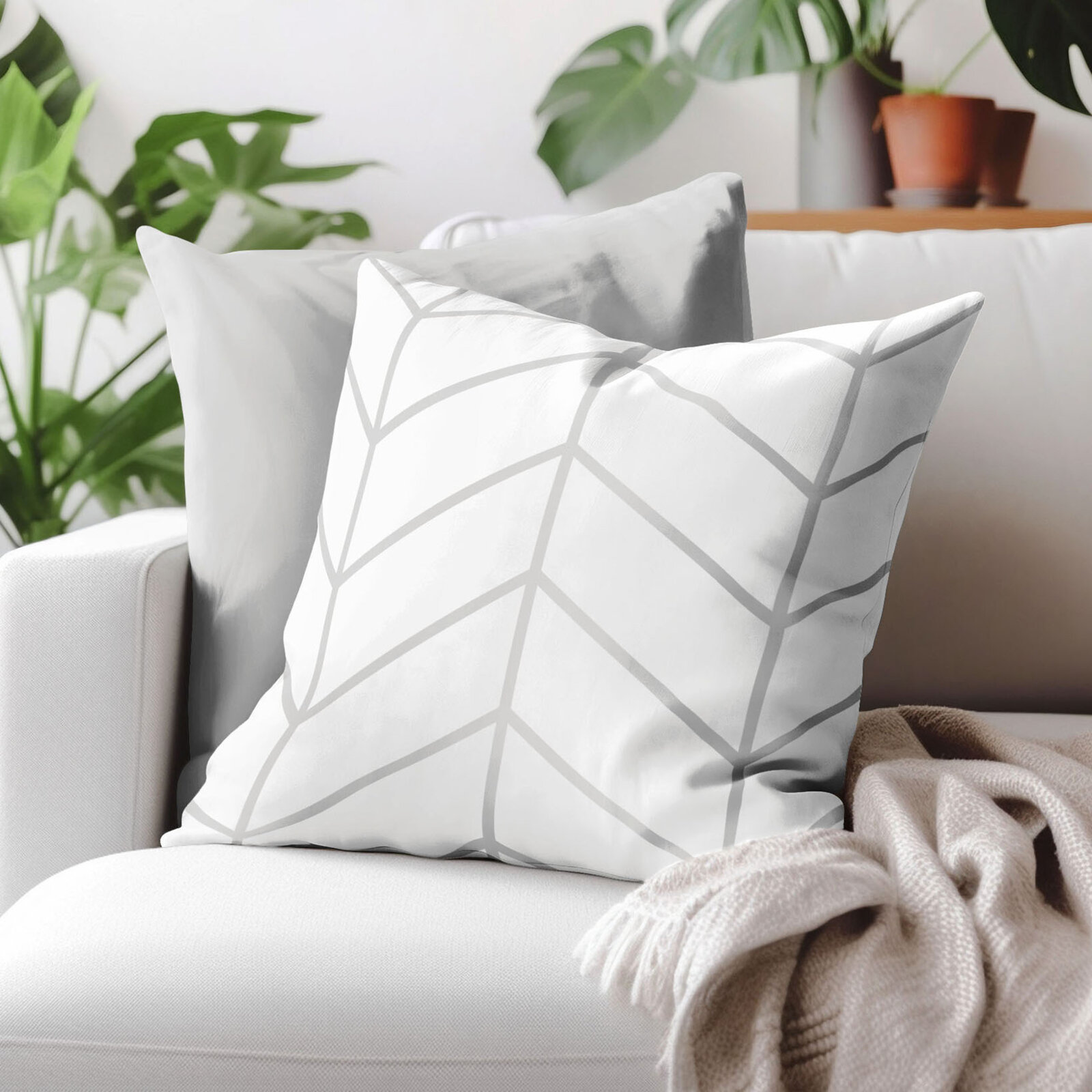 Kissenbezug aus Baumwolle - Zickzack auf Weiß