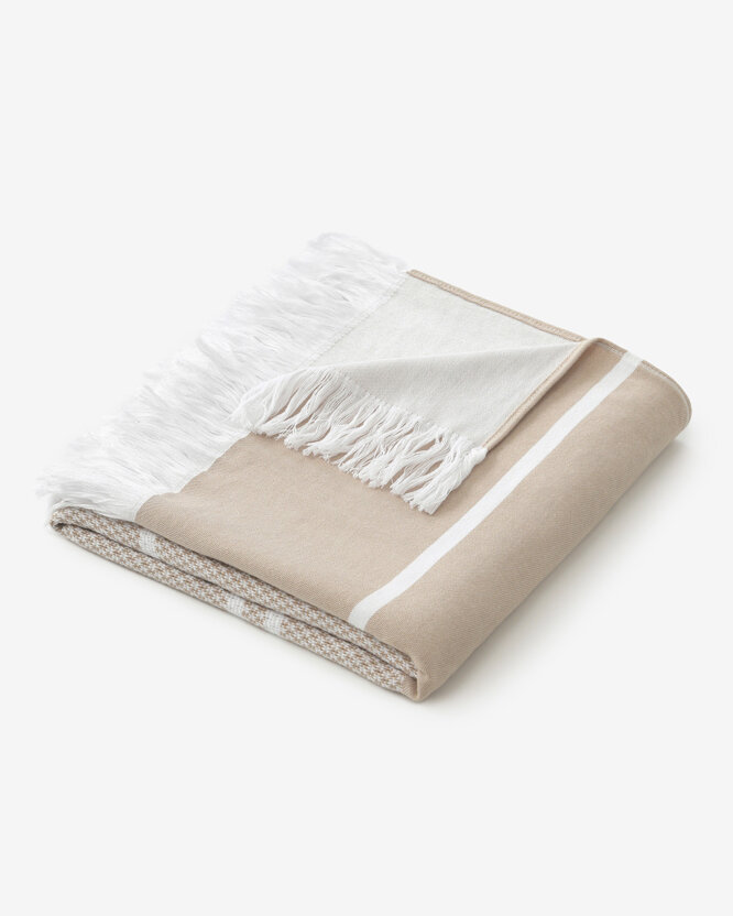 Leichtes Strandtuch - Beige mit weißen Streifen
