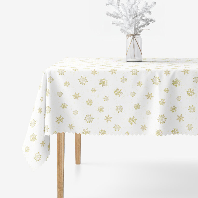 Eckige weihnachtliche Teflon-Tischdecke - Goldene Schneeflocken