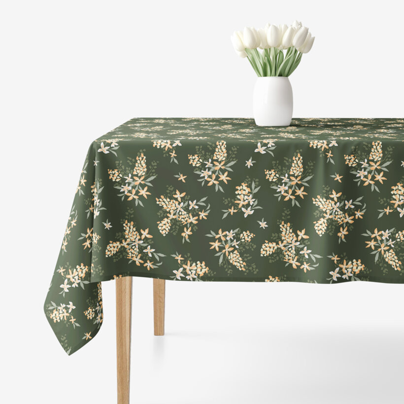 Eckige Tischdecke 100% Baumwolle - apricotfarbene Blumen