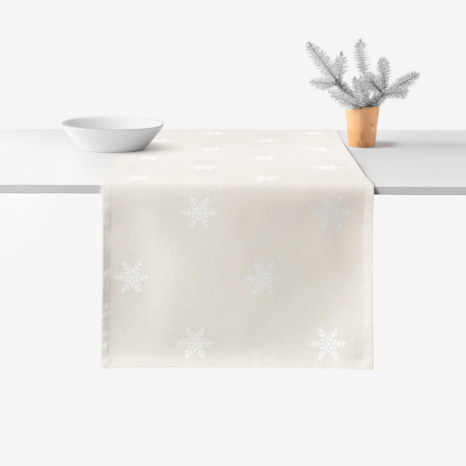 Weihnachtlicher Tischläufer Natura - Schneeflocken auf natürlichem