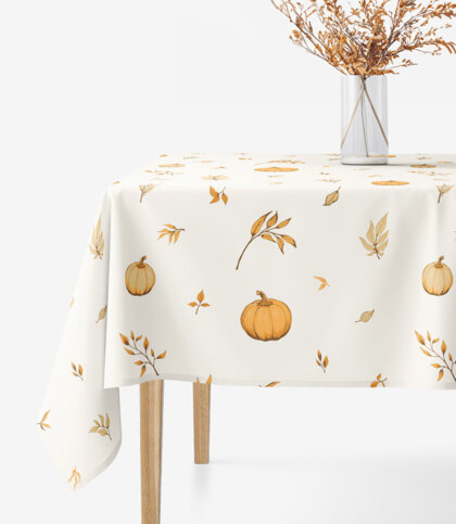 Eckige Tischdecke 100% Baumwolle - Herbstkürbisse und Blätter