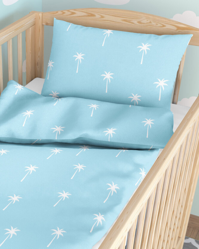 Bettwäsche für Babybetten aus Baumwolle - Palmen auf Pastellblau