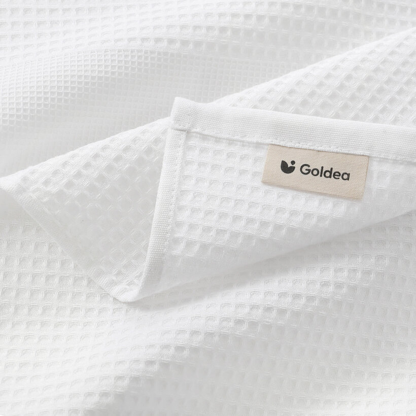 Waffel-Geschirrtuch mit Weihnachtsstickerei - Mistel auf weißem Grund