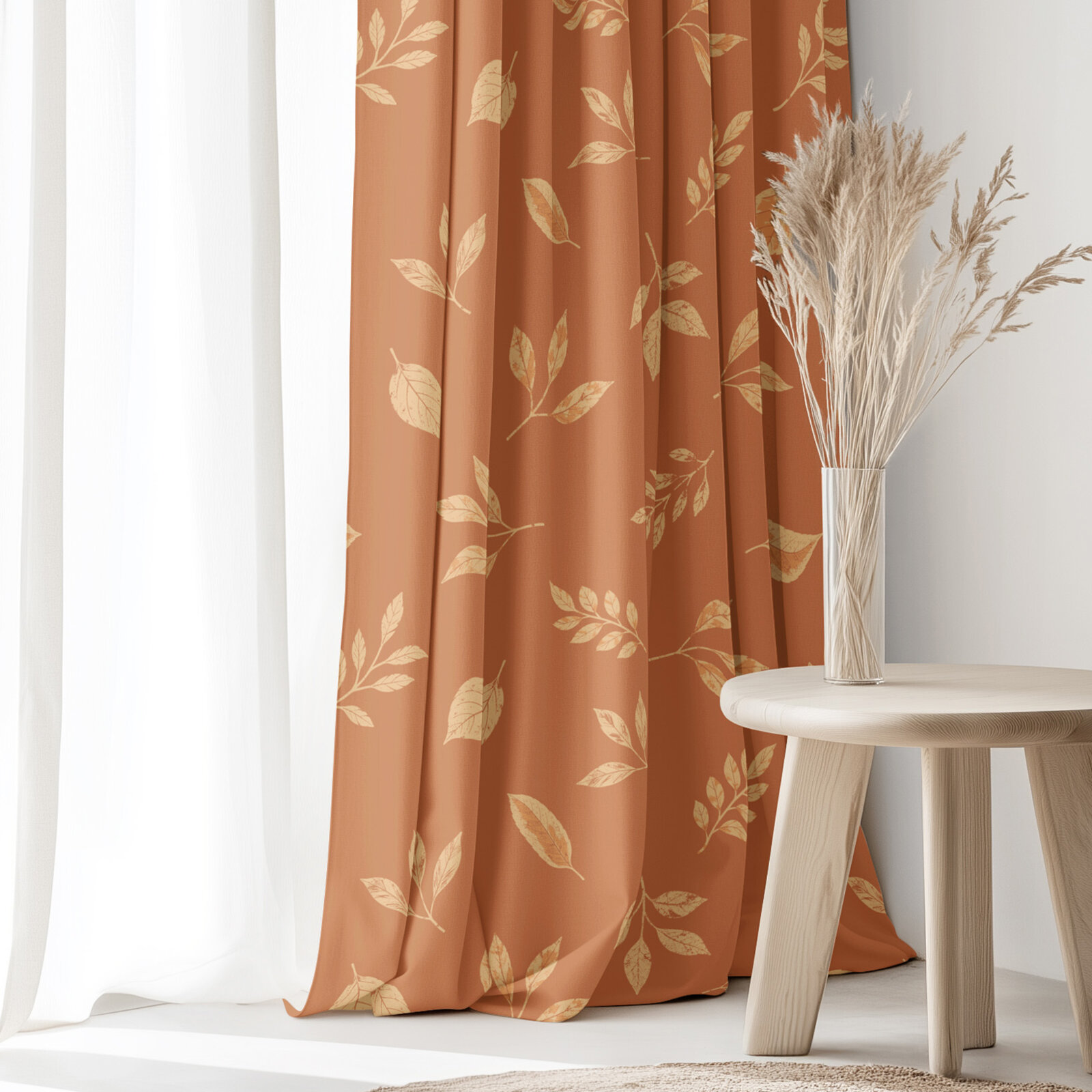 Vorhang aus Baumwolle - Orange Herbstblätter