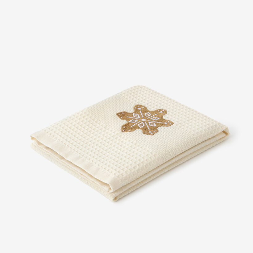 Waffel-Geschirrtuch mit Stickerei - Lebkuchen auf Creme