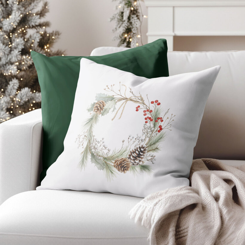 Weihnachtlicher dekorativer Kissenbezug - Tannenzweigkranz