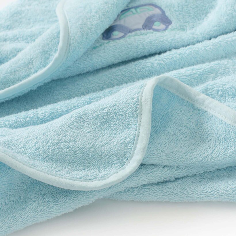 Frottee Babybadetuch mit Kapuze - Auto auf Blau