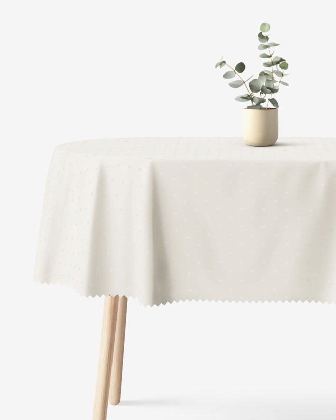 Ovale festliche Teflon-Tischdecke - creme mit glänzenden Rechtecken