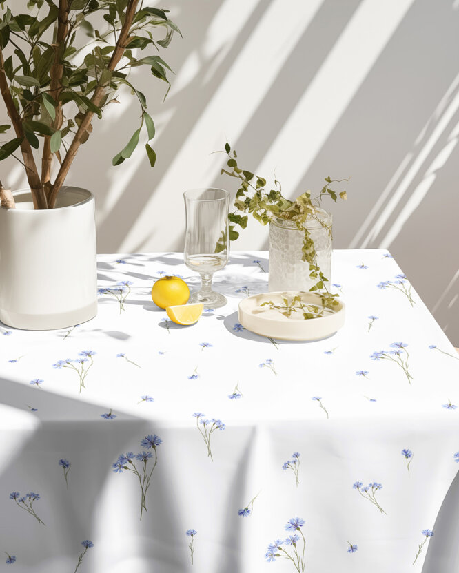 Eckige Teflon-Tischdecke - Blaue Kornblumen
