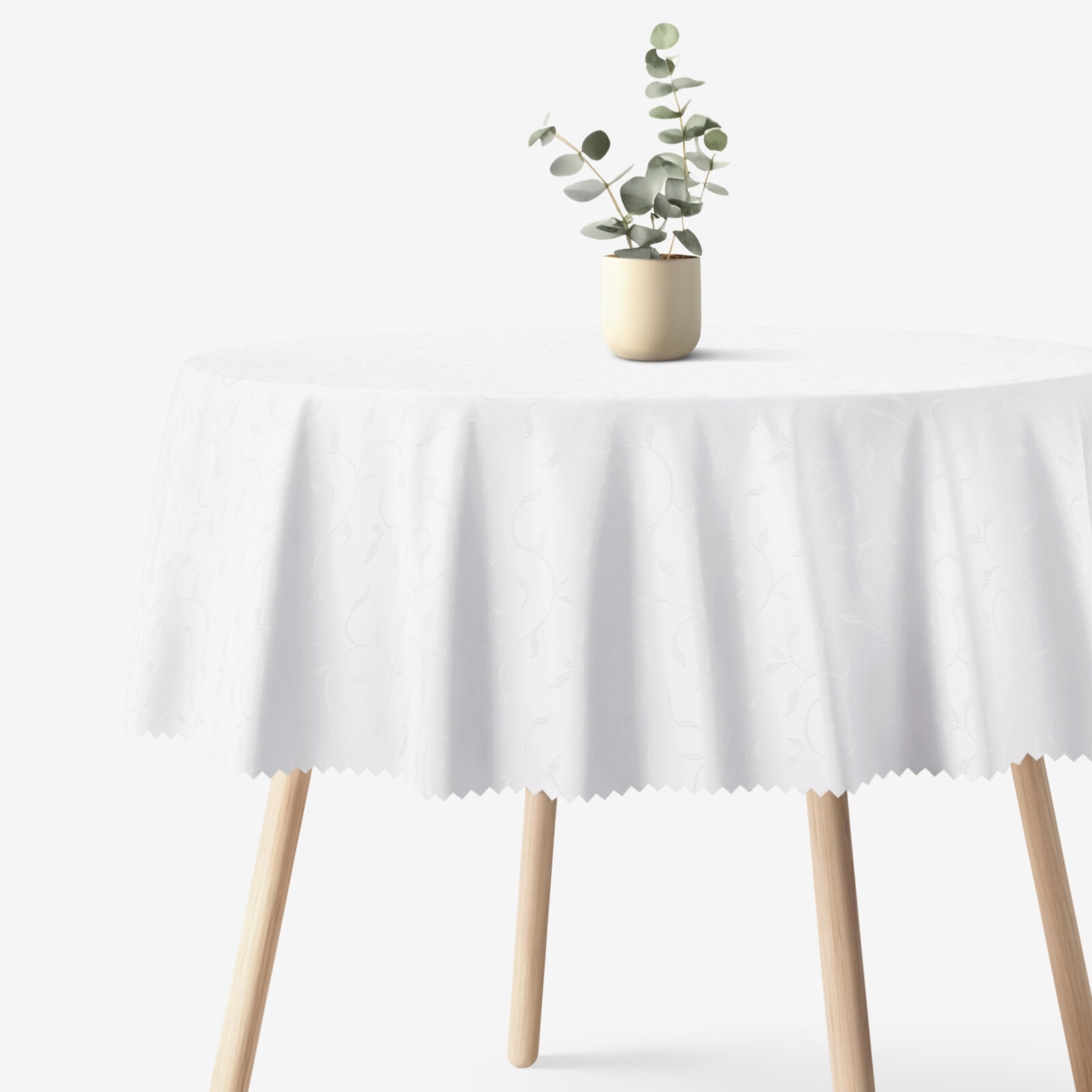 Runde festliche Teflon-Tischdecke - weiß mit großen Ornamenten