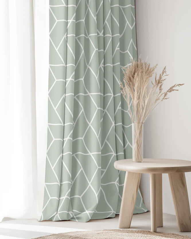 Vorhang aus Baumwolle - Mosaik auf Salbeigrün