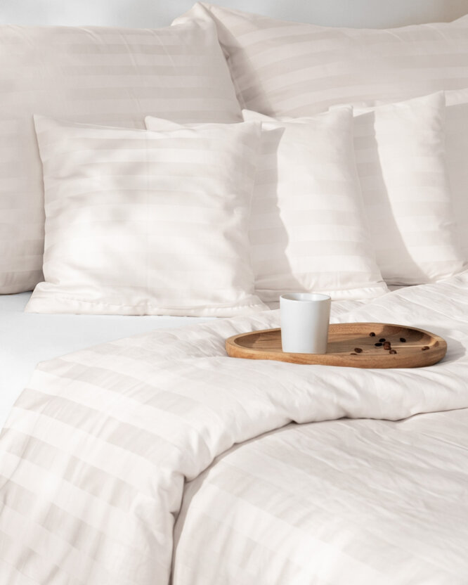 Damast-Bettwäsche - creme Streifen mit Satin-Glanz